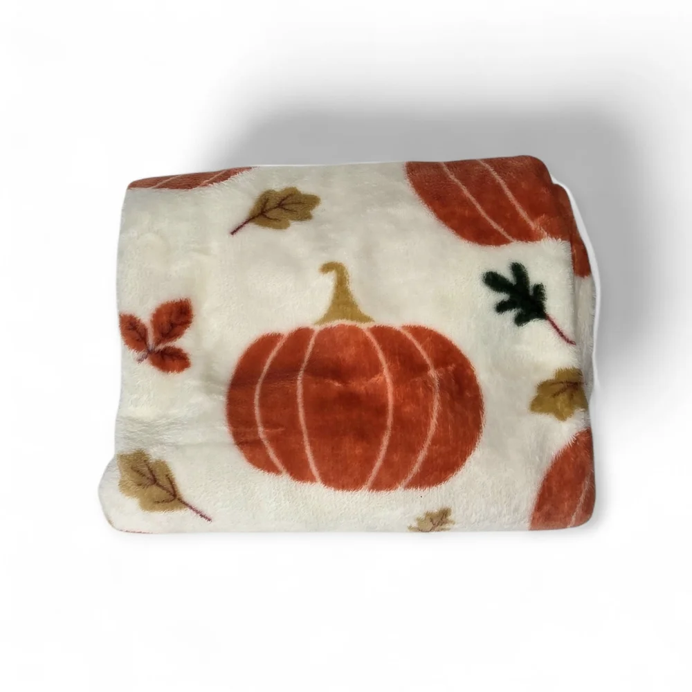 Cozy Fall Plush Pumpkin And Autumn Leaves Decorative Throw Blanket